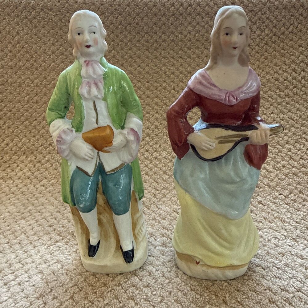 Vintage Hadson Bisque Porcelain Colonial Couple Figurines Occupied Japan 1945-52